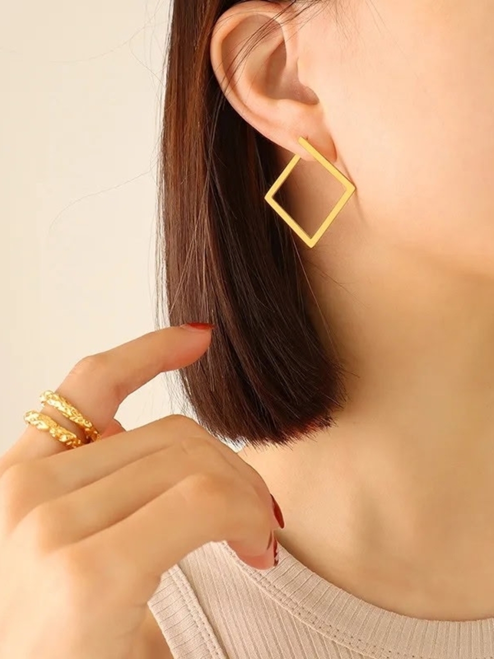 Gold Geometric Square Hoop Earrings - Minimal Women Jewelry